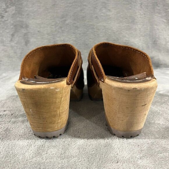 MIA Elsa Clogs 8.5 / 39 Brown Leather Braid Platform Made In Sweden Tan Chunky - Picture 4 of 11